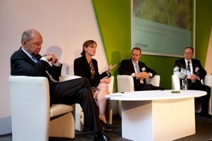 (l-r) At the Pyry event last week: Joukko Karvinen, Stora Enso;  Dorothy Thompson, Drax Power; and Heikki Malinen and Cormac O'Carroll, both of Pyry